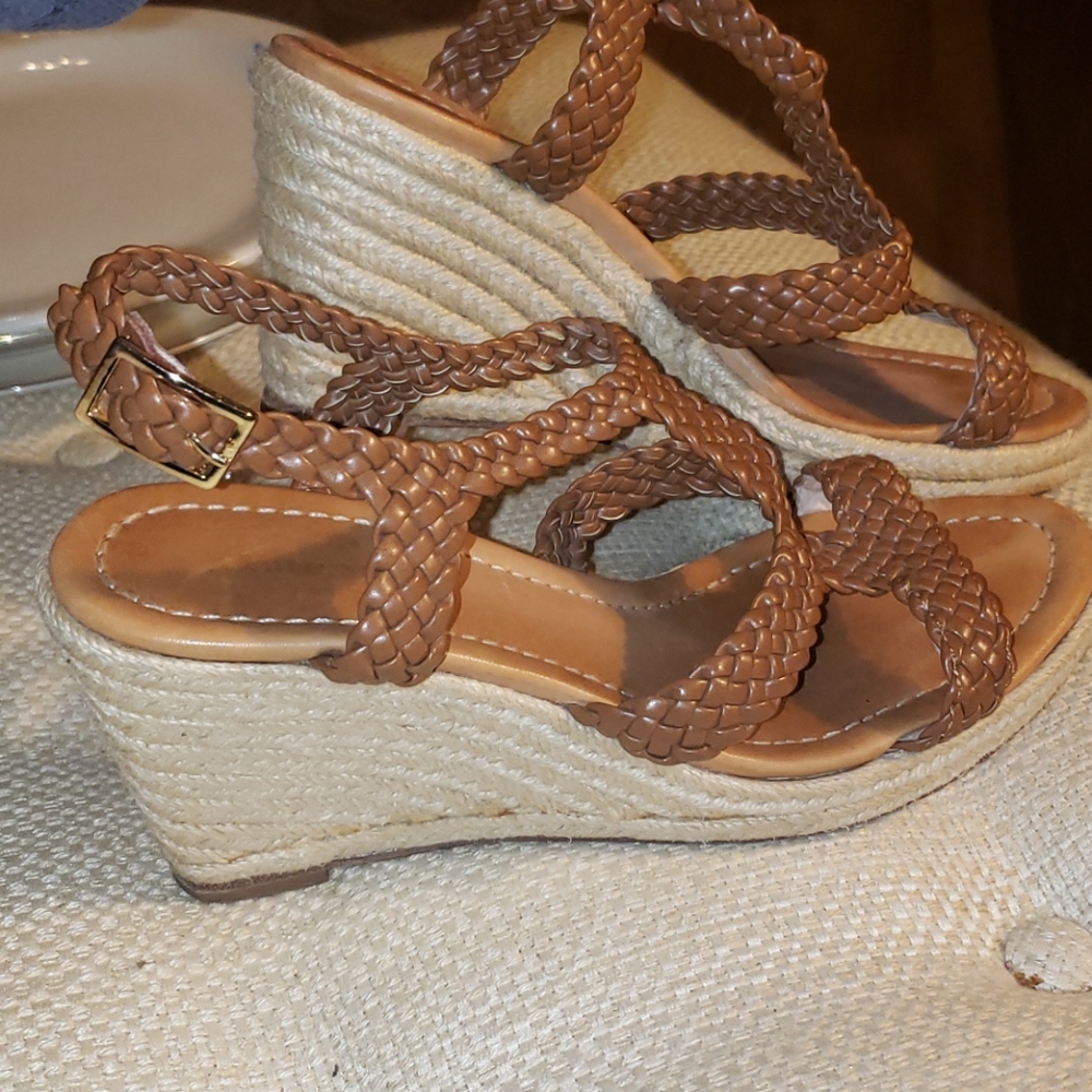 Braided Leather KATE SPADE 💋 Jute Wrapped Wedge Shoes Tan Sandals Size 7.5